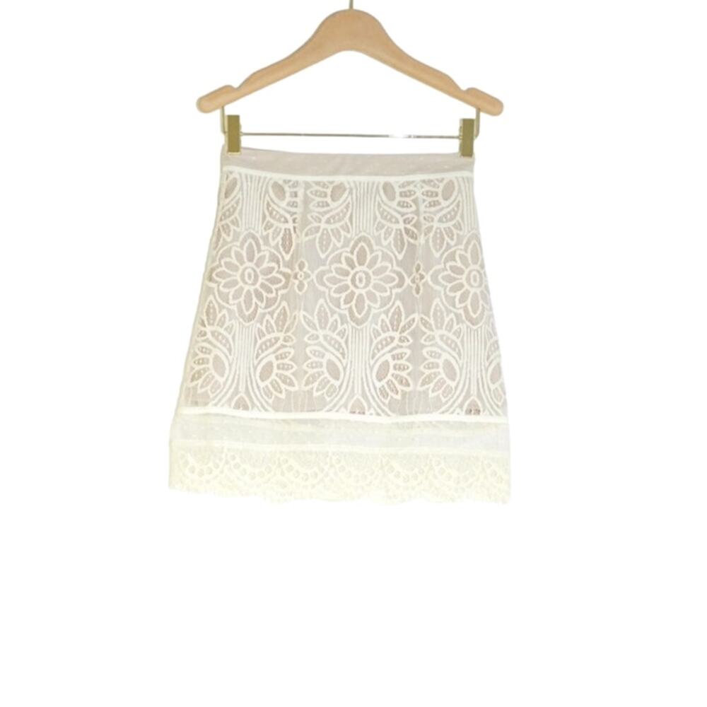 Lovers and Friends - Ella Floral & Polka Dot Lace & Sheer Mini Skirt Ivory / S